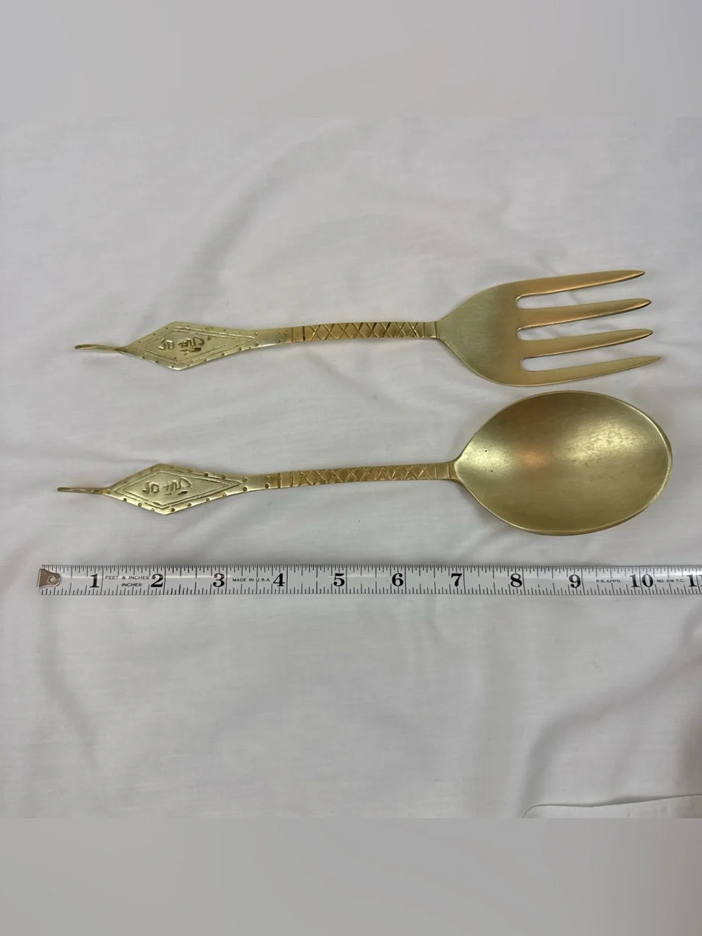 Vintage Made in Taiwan Brass Serving Spoon and Fork Set